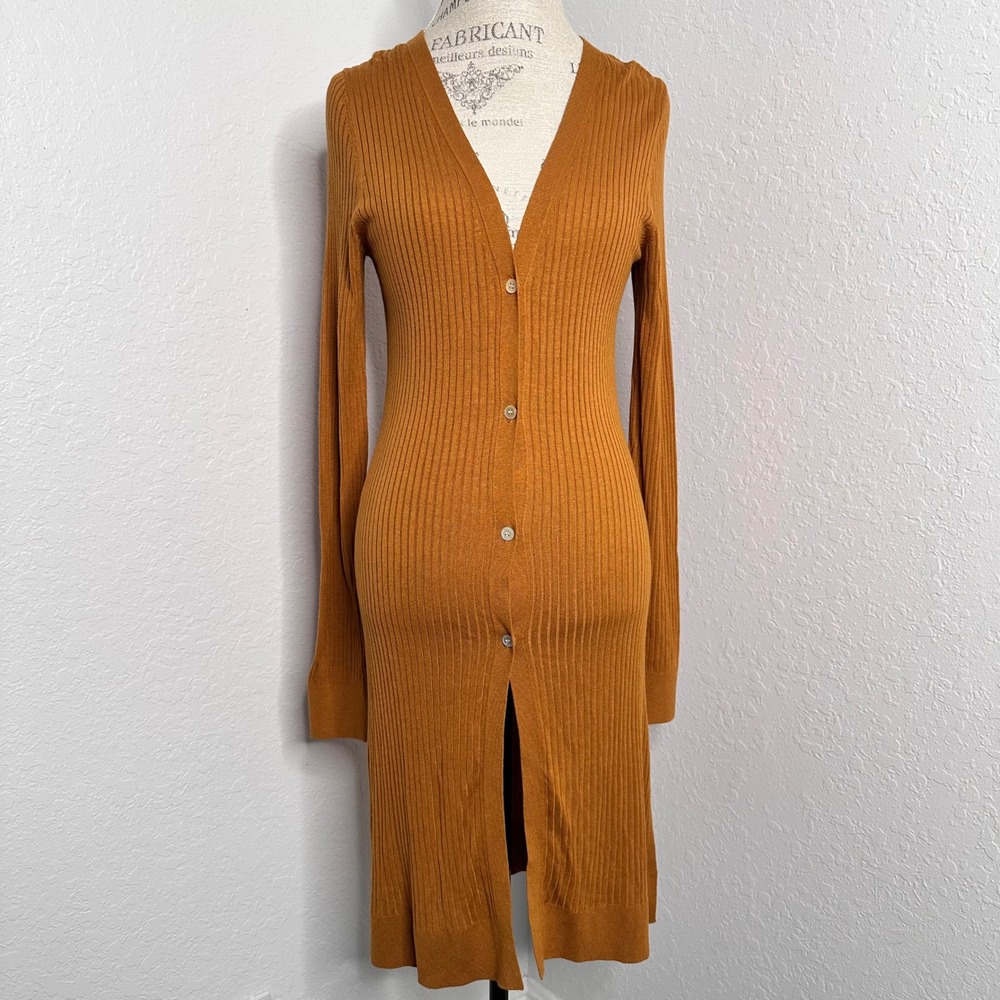 Meadow Rue Anthropologie Ribbed Knit Cardigan duster Ribbed Rust Brown - Picture 2 of 9